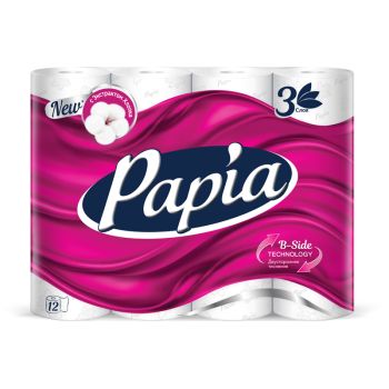 Бумага туалетная Papia, 3-слойная, 12шт., тиснение, белая Бумага туалетная Papia, 3-слойная, 12шт., тиснение, белая