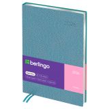 Ежедневник датированный 2026г., А5, 184л., кожзам, Berlingo "Metallic", сер. срез, голубой металлик