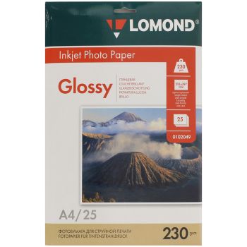 Фотобумага А4 для стр. принтеров Lomond, 230г/м2 (25л) глянцевая односторонняя Фотобумага А4 для стр. принтеров Lomond, 230г/м2 (25л) глянцевая односторонняя