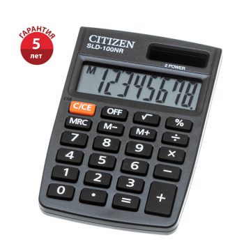 Калькулятор карманный Citizen SLD-100NR, 8 разрядов, двойное питание, 58*88*10мм, черный Калькулятор карманный Citizen SLD-100NR, 8 разрядов, двойное питание, 58*88*10мм, черный