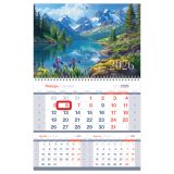 Календарь квартальный 1 бл. на 1 гр., 295*475 мм BG Mono premium "Горное озеро", с магнитным бегунком, 2026г.