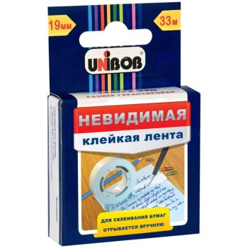 Клейкая лента 19мм*33м, Unibob, невидимая, матовая, картонная упаковка, европодвес Клейкая лента 19мм*33м, Unibob, невидимая, матовая, картонная упаковка, европодвес