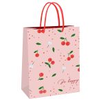 Пакет подарочный 11*14*6,5см MESHU "Cherry", блестки,  матовая ламинация