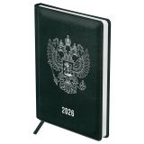 Ежедневник датированный 2026г., А5, 176л., твердый переплет, кожзам, BG "Орел", тёмно-зелёный