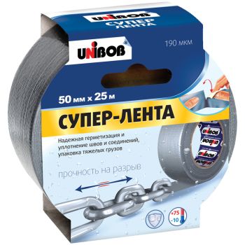 Клейкая СУПЕР-лента армированная Unibob, 50мм*25м, серая, инд. упаковка Клейкая СУПЕР-лента армированная Unibob, 50мм*25м, серая, инд. упаковка