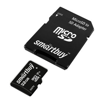 Карта памяти SmartBuy MicroSDHC 32GB UHS-1, Class 10, скорость чтения 95Мб/сек, для видеонаблюдения (с адаптером SD) Карта памяти SmartBuy MicroSDHC 32GB UHS-1, Class 10, скорость чтения 95Мб/сек, для видеонаблюдения (с адаптером SD)
